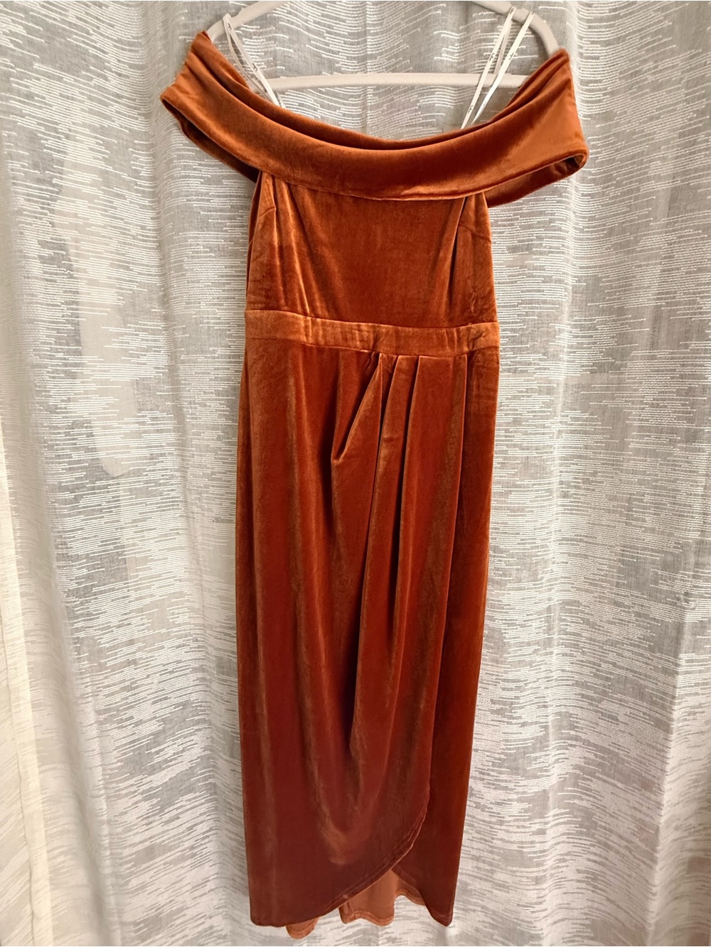Lulu's Burnt Orange Velvet Off-Shoulder Maxi Dress